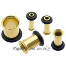 Free Sample Titanium Plated Single Flares Tunnel Gold Ear Plug Jewelry